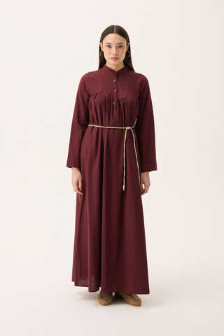 İmge Keten Elbise Bordo - 5