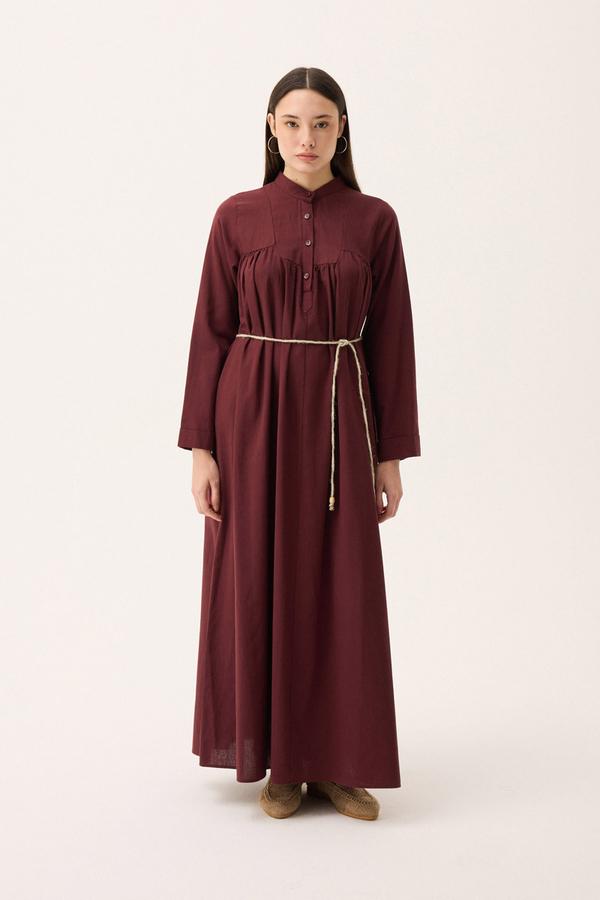 İmge Keten Elbise Bordo - 5
