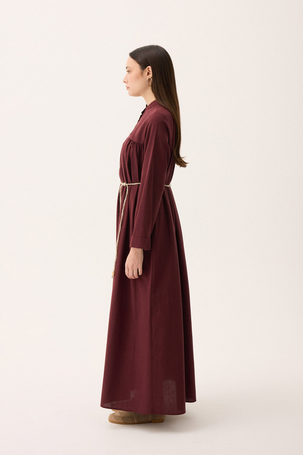 İmge Keten Elbise Bordo - 6