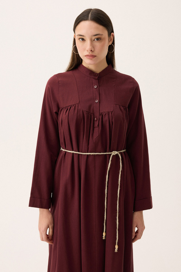 İmge Keten Elbise Bordo - 10