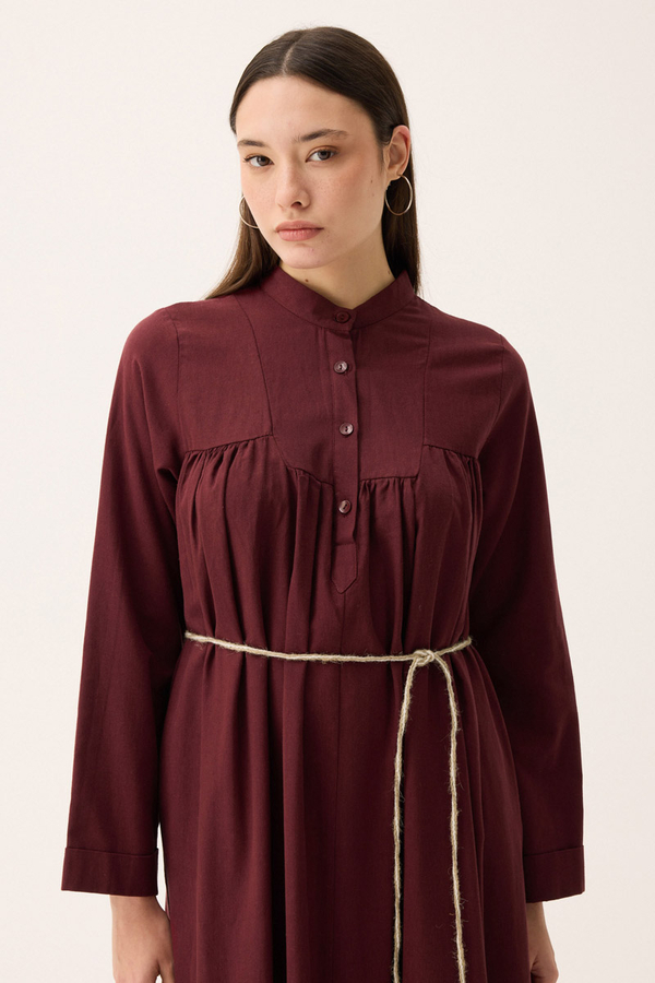 İmge Keten Elbise Bordo - 12