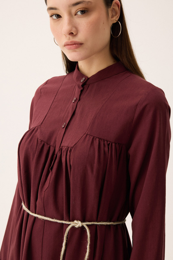 İmge Keten Elbise Bordo - 13