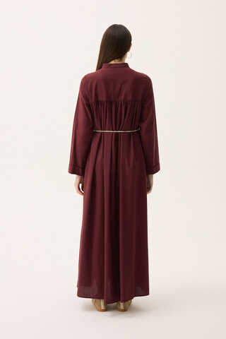 İmge Keten Elbise Bordo - 14
