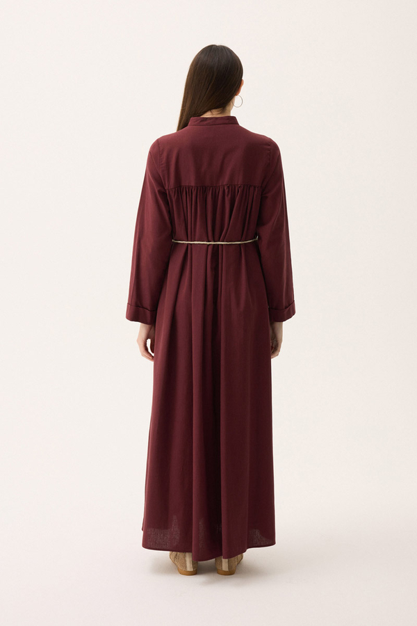 İmge Keten Elbise Bordo - 14