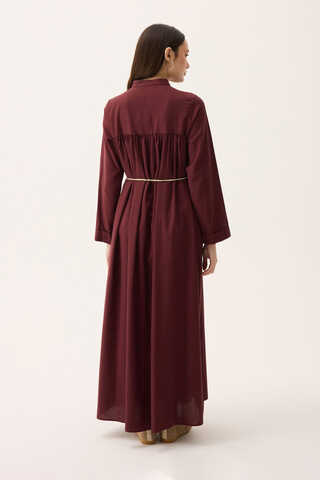 İmge Keten Elbise Bordo - 15