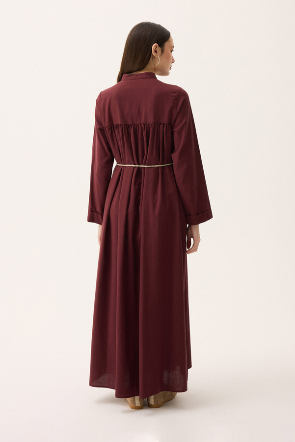 İmge Keten Elbise Bordo - 15