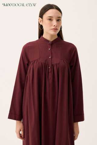 İmge Keten Elbise Bordo - 1
