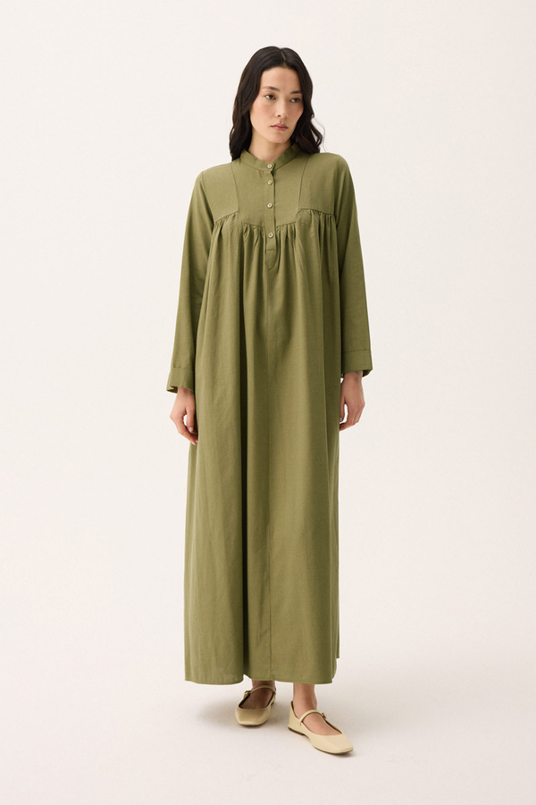 İmge Keten Elbise Haki - 5