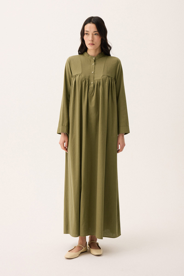 İmge Keten Elbise Haki - 7