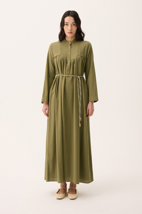 İmge Keten Elbise Haki - 3