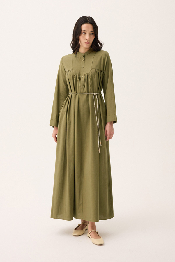 İmge Keten Elbise Haki - 9