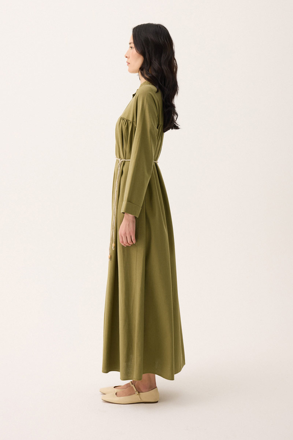 İmge Keten Elbise Haki - 11