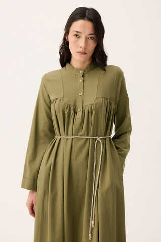 İmge Keten Elbise Haki - 8