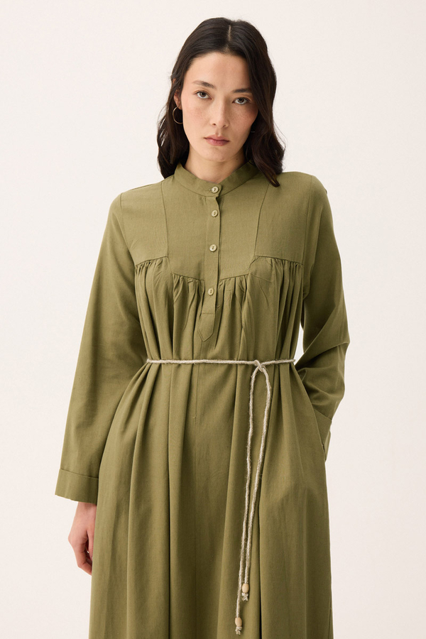 İmge Keten Elbise Haki - 8