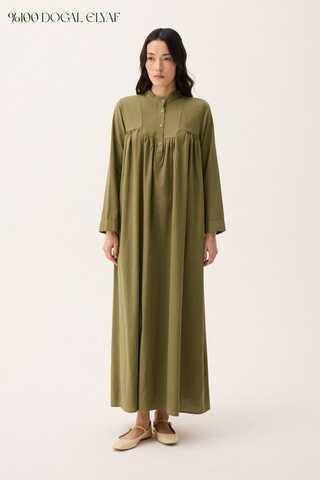 İmge Keten Elbise Haki - 1