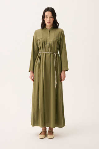 İmge Keten Elbise Haki - 3