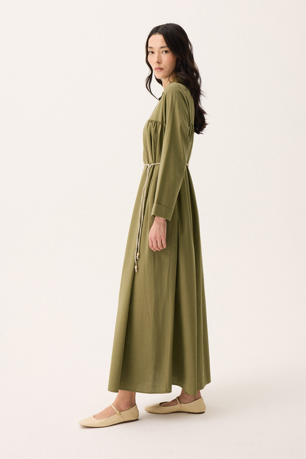 İmge Keten Elbise Haki - 12
