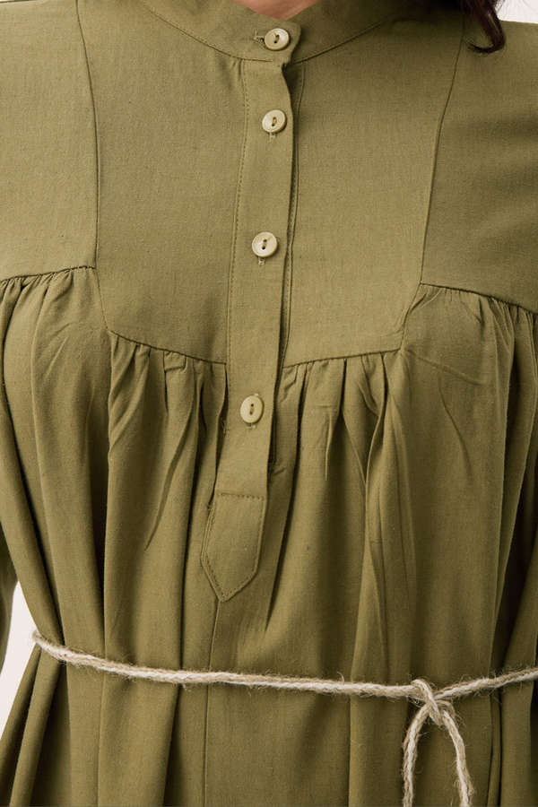 İmge Keten Elbise Haki - 6