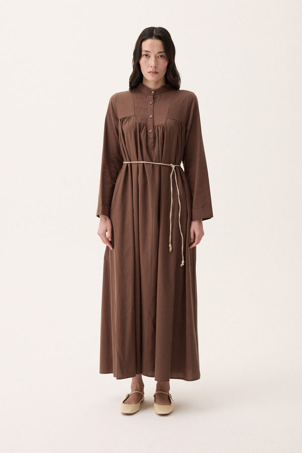 İmge Keten Elbise Kahverengi - 4