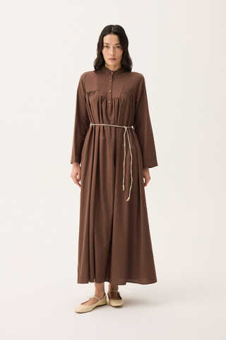 İmge Keten Elbise Kahverengi - 6