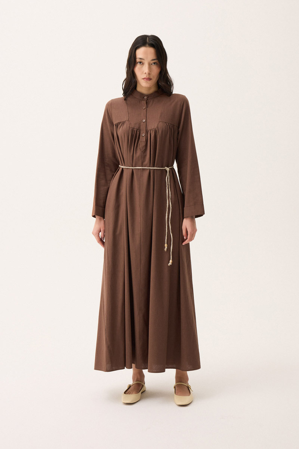 İmge Keten Elbise Kahverengi - 7