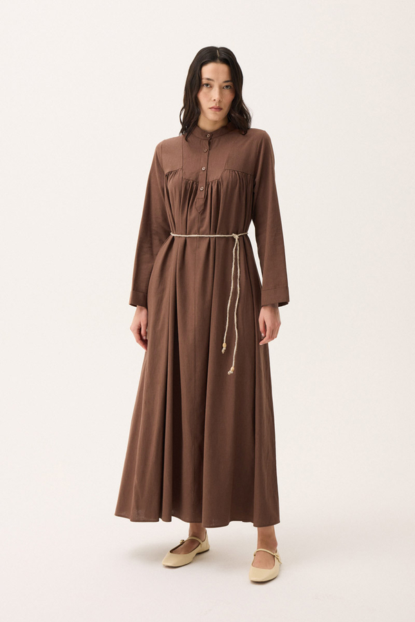 İmge Keten Elbise Kahverengi - 8