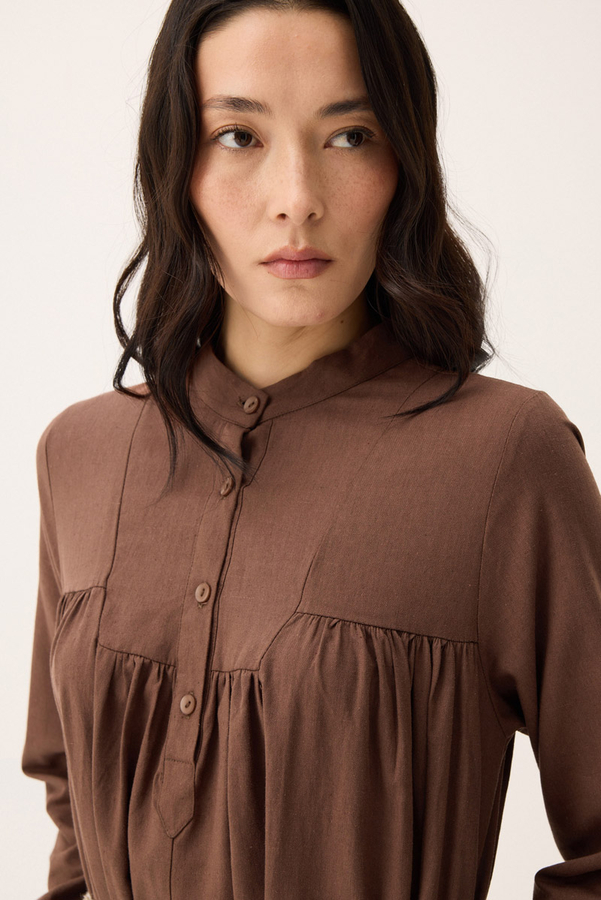 İmge Keten Elbise Kahverengi - 10