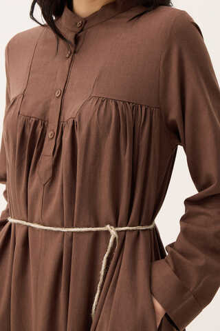 İmge Keten Elbise Kahverengi - 2
