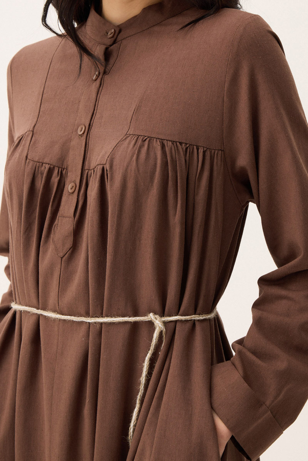 İmge Keten Elbise Kahverengi - 2