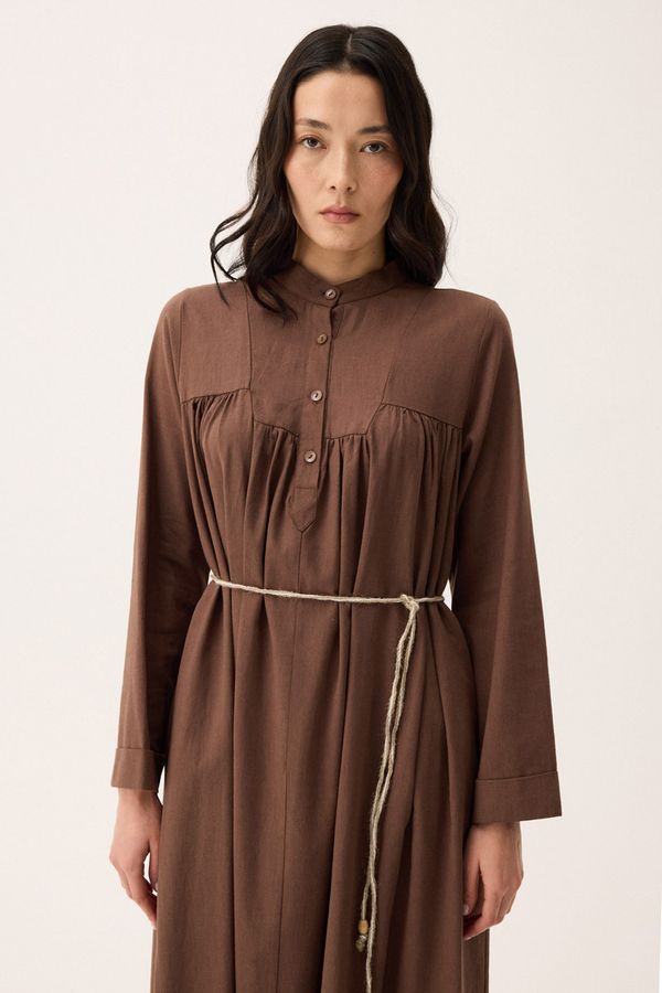 İmge Keten Elbise Kahverengi - 5