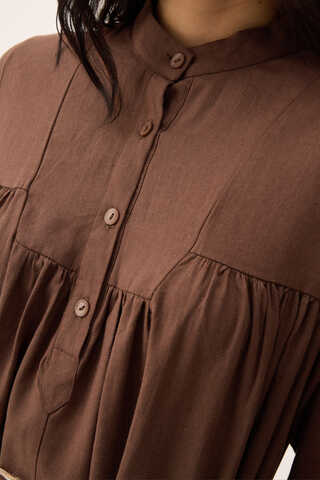 İmge Keten Elbise Kahverengi - 11