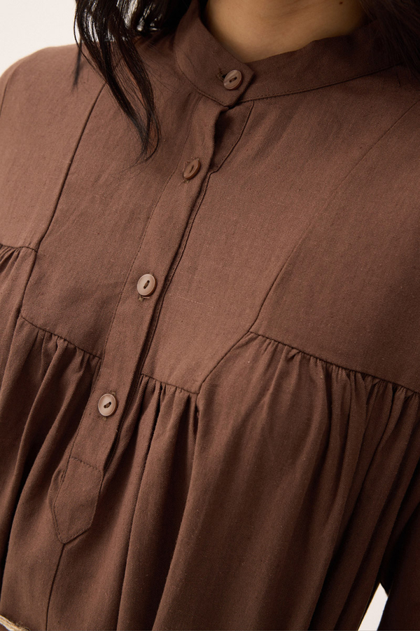 İmge Keten Elbise Kahverengi - 11