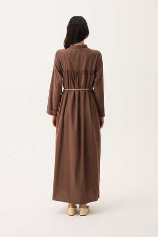 İmge Keten Elbise Kahverengi - 12