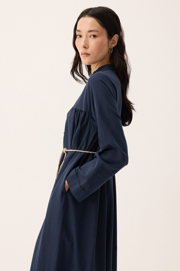 İmge Keten Elbise Lacivert - 3