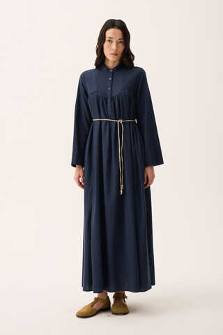 İmge Keten Elbise Lacivert - 5