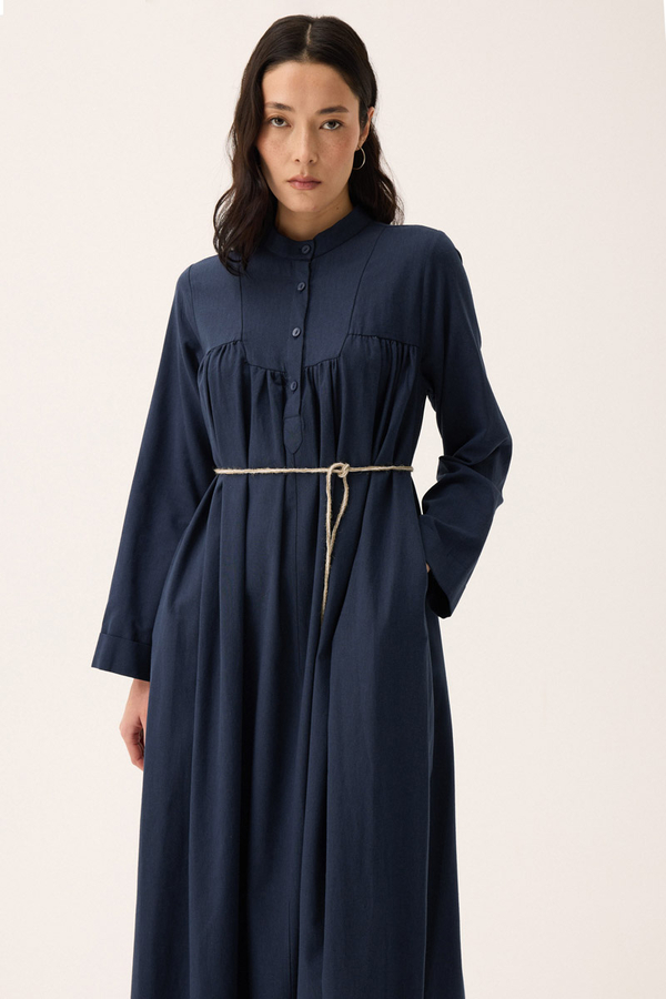 İmge Keten Elbise Lacivert - 6