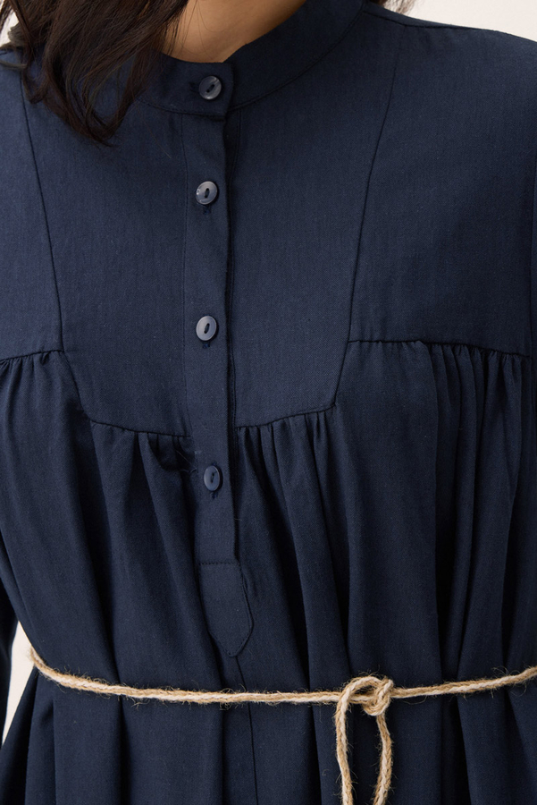 İmge Keten Elbise Lacivert - 10
