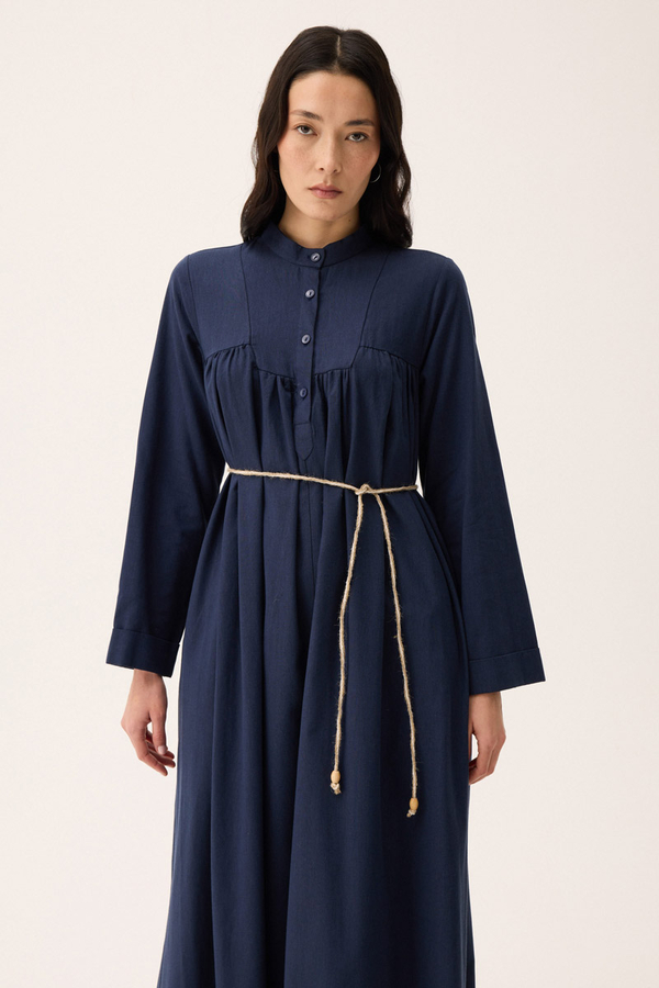 İmge Keten Elbise Lacivert - 11