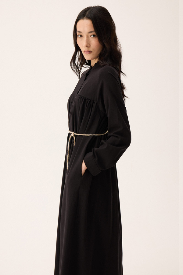 İmge Keten Elbise Siyah - 12