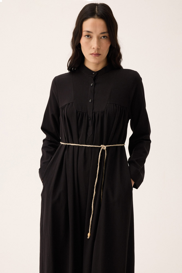 İmge Keten Elbise Siyah - 5