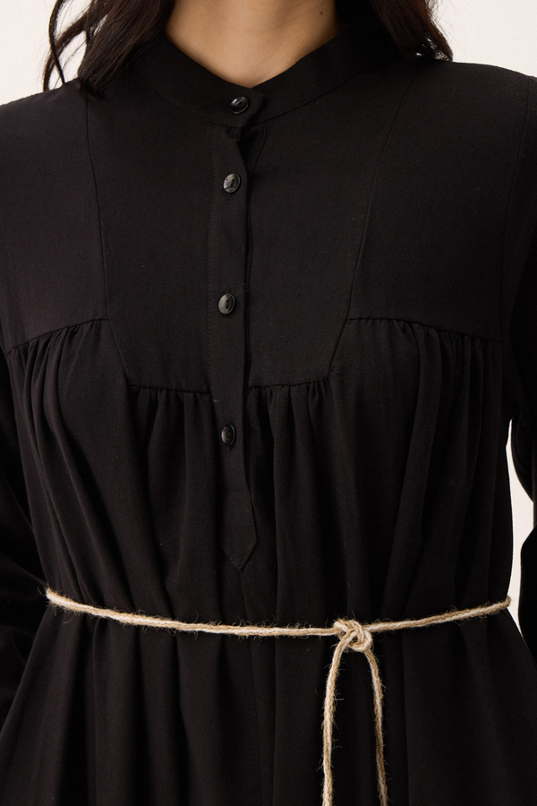 İmge Keten Elbise Siyah - 13