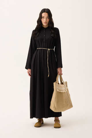 İmge Keten Elbise Siyah - 14