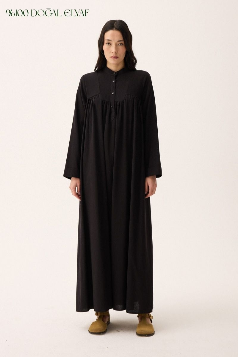 İmge Keten Elbise Siyah