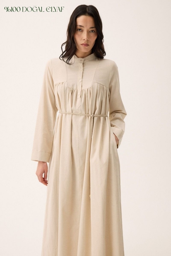 İmge Keten Elbise Taş 