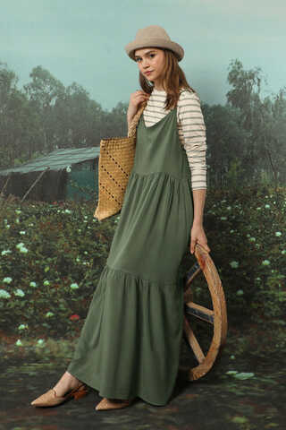 İnce Askılı Elbise Haki - 1