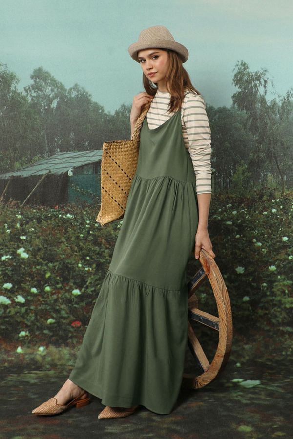 İnce Askılı Elbise Haki - 1