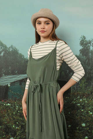 İnce Askılı Elbise Haki - 6