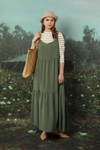 İnce Askılı Elbise Haki - 2