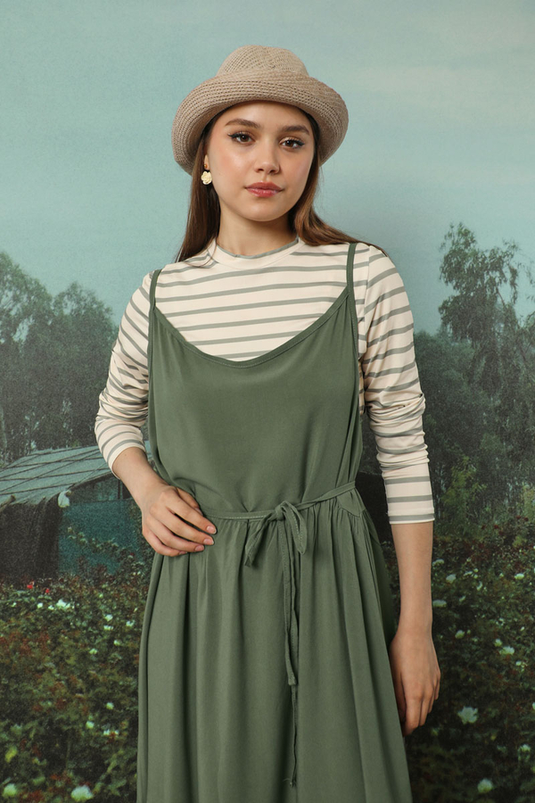 İnce Askılı Elbise Haki - 3