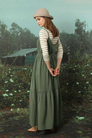 İnce Askılı Elbise Haki - 7